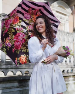 Discount Il Marchesato Artisan Pink Floral Umbrella with Crystal Handle & Exquisite Hand-Pain