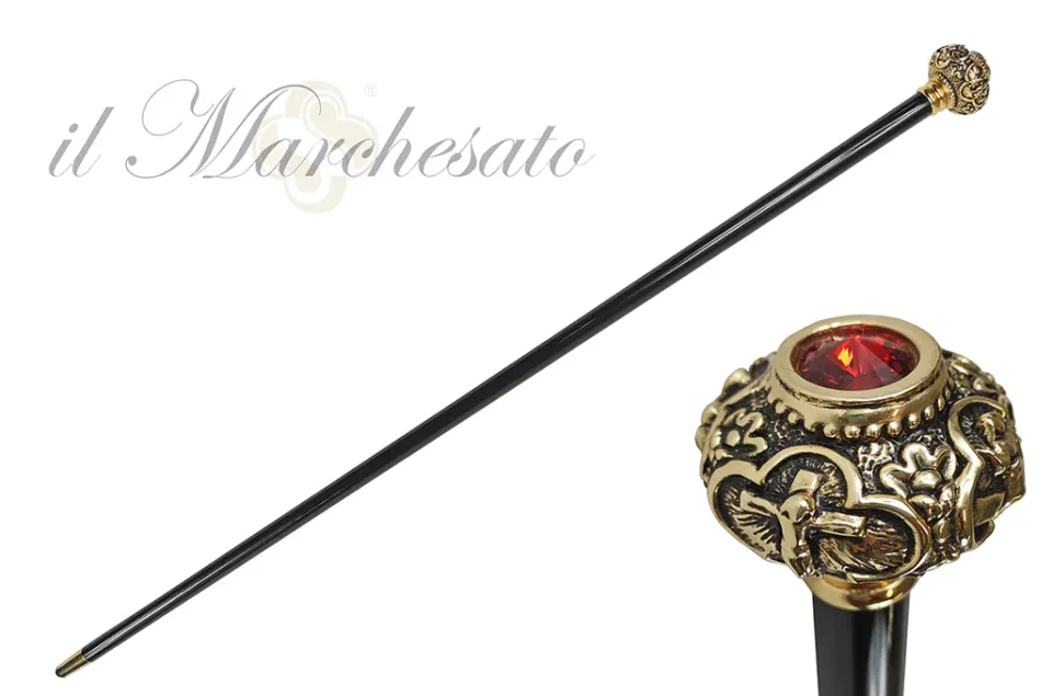 Best Il Marchesato Bastone con figure religiose e cristallo Rosso