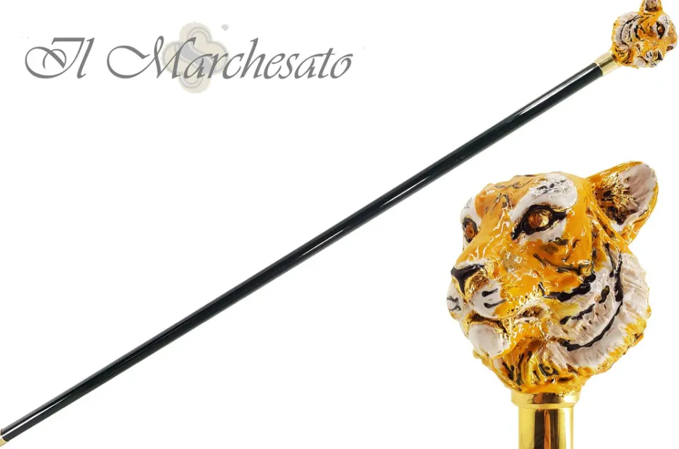 Fashion Il Marchesato Bastone da passeggio con tigre siberiana smaltata