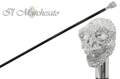 Clearance Il Marchesato Bastone di lusso con teschio placcato argento e tempestato di cristall