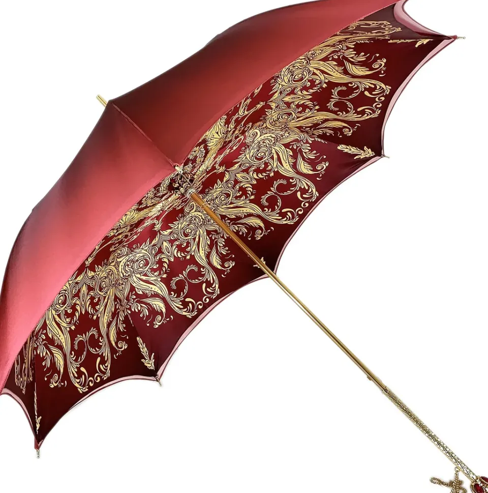 Outlet Il Marchesato Beautiful Red Women's Umbrella con Stampato Peacock Design Hight Quality Luxury Umbrella