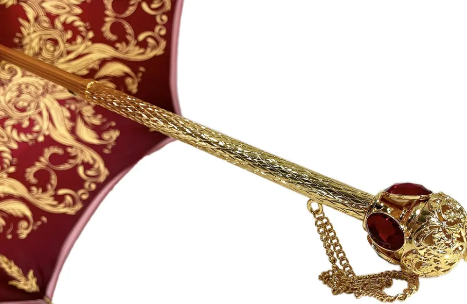 Outlet Il Marchesato Beautiful Red Women's Umbrella con Stampato Peacock Design Hight Quality Luxury Umbrella