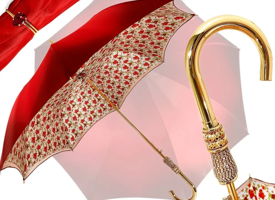 Discount Il Marchesato Bella ombrello da donna rossa con stampato Pavone Design Hight qualità di lusso ombrello
