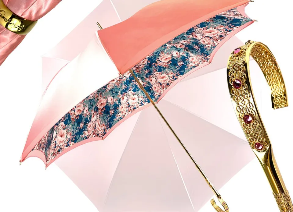 Fashion Il Marchesato Bellissimo ombrello a doppio tessuto in un lussuoso raso rosa