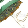 Best Il Marchesato Bellissimo ombrello da donna verde con manico in pavone stampato in oro placcato