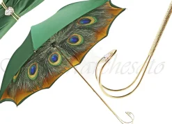 Best Il Marchesato Bellissimo ombrello da donna verde con manico in pavone stampato in oro placcato
