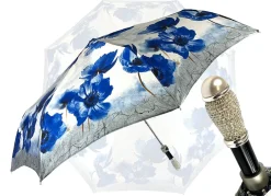 Fashion Il Marchesato Bellissimo ombrello pieghevole con papaveri blu