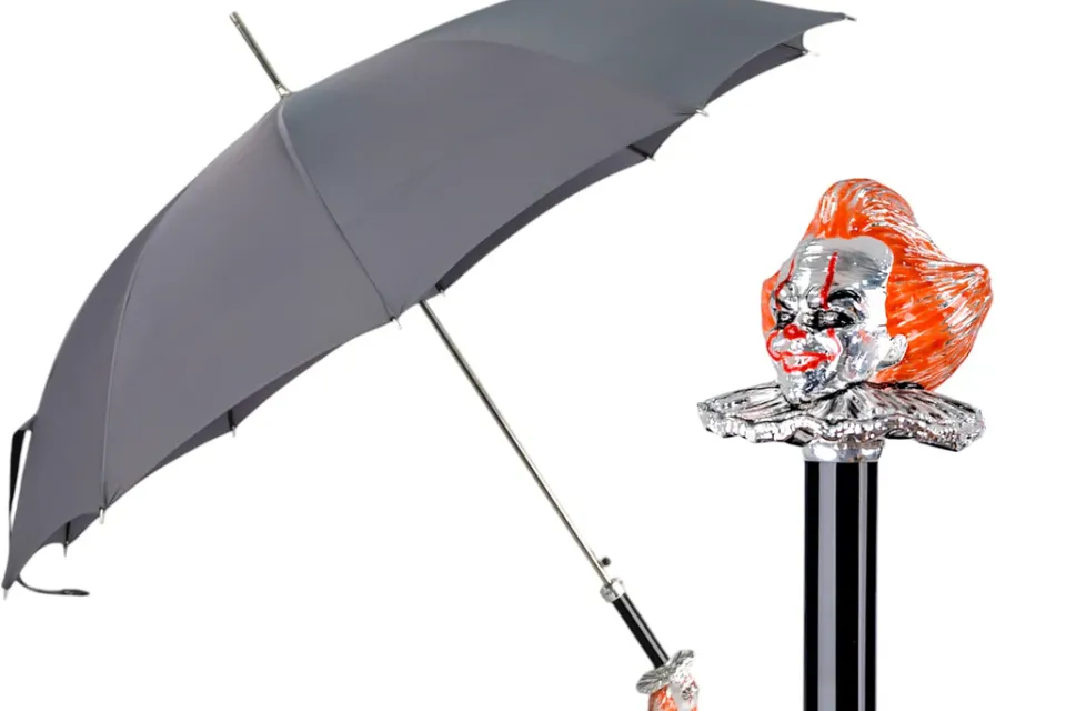 Sale Il Marchesato Carnival of Shadows: Grey Umbrella with Intricate Clown Handle