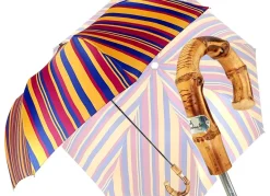 Clearance Il Marchesato Crafted Multi - Color Striped Folding Umbrella Bamboo Handle