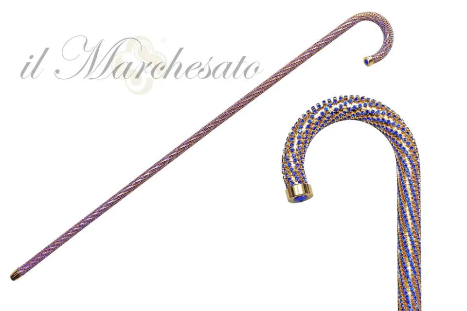 Sale Il Marchesato Crook Walking Cane Encrust di cristalli di zaffiro