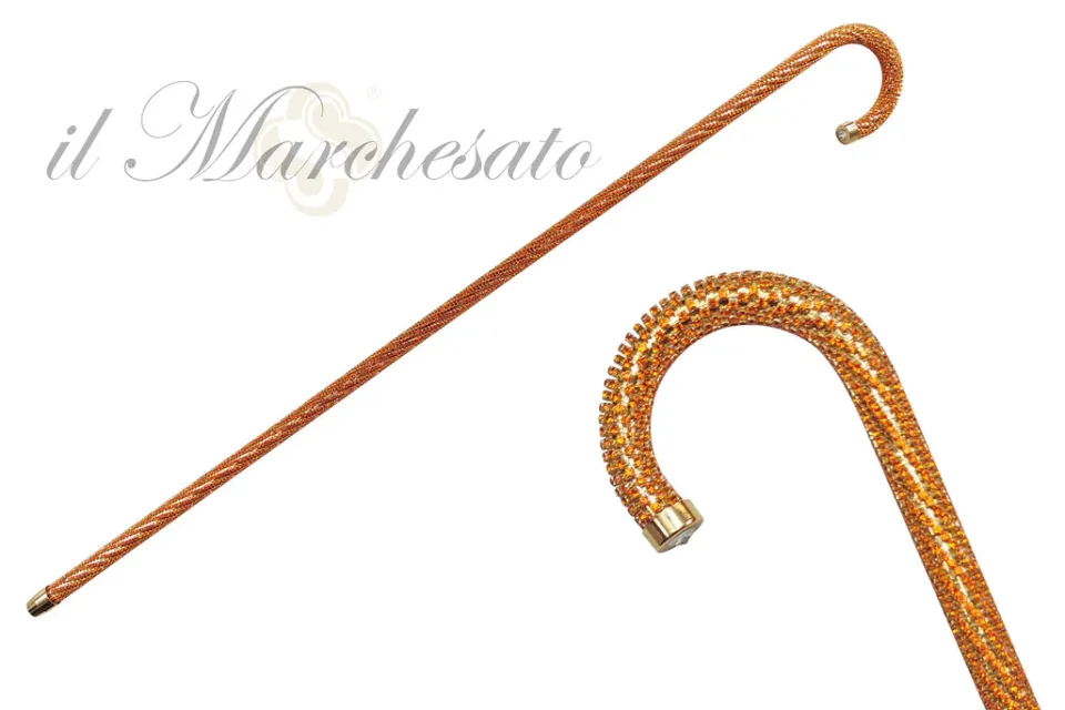 Fashion Il Marchesato Crook Walking Cane Encrust di cristalli arancioni