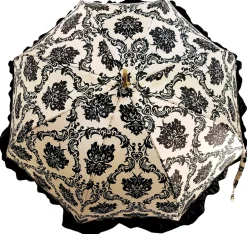 Online Il Marchesato Damascato Nero & Bianco con volant - Ombrello Italiano
