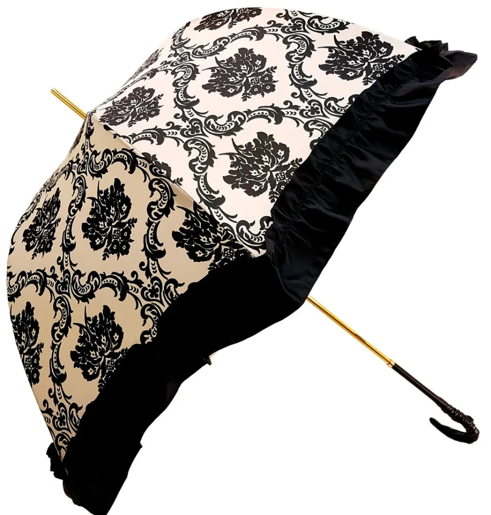 Online Il Marchesato Damascato Nero & Bianco con volant - Ombrello Italiano