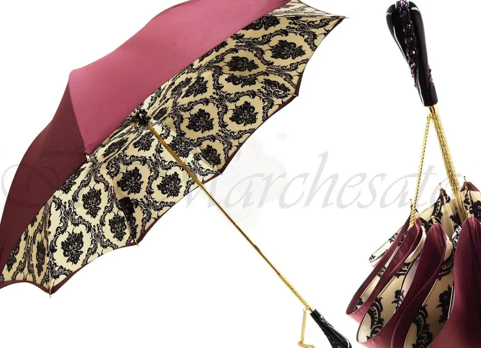 Hot Il Marchesato Design barocco in beige e nero, Ombrello Italiano di lusso