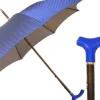 Outlet Il Marchesato Elegant Umbrella with Blue Leather Handle and Beechwood Shaft
