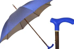 Outlet Il Marchesato Elegant Umbrella with Blue Leather Handle and Beechwood Shaft