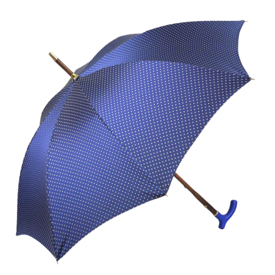 Outlet Il Marchesato Elegant Umbrella with Blue Leather Handle and Beechwood Shaft