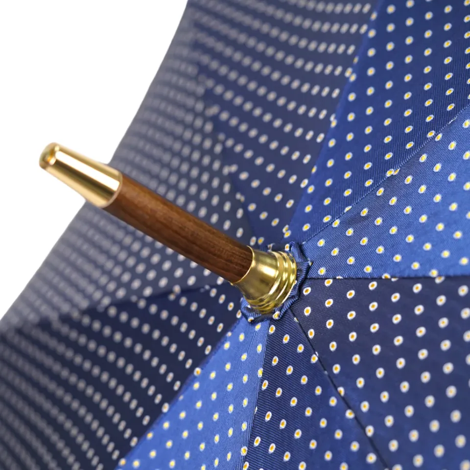 Outlet Il Marchesato Elegant Umbrella with Blue Leather Handle and Beechwood Shaft