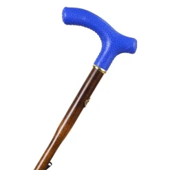 Outlet Il Marchesato Elegant Umbrella with Blue Leather Handle and Beechwood Shaft