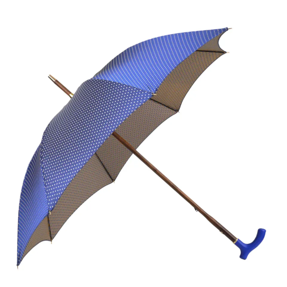 Outlet Il Marchesato Elegant Umbrella with Blue Leather Handle and Beechwood Shaft