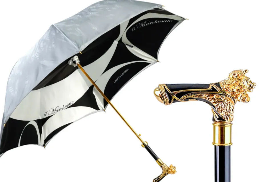 New Il Marchesato Elegant Umbrella with Gold-Plated Lion Handle – Limited Edition