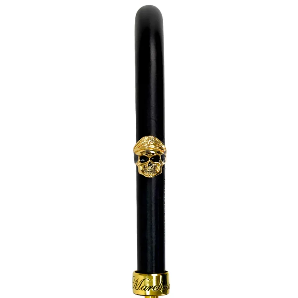 Sale Il Marchesato Elegant Umbrella with Leather Handle, Gold Skull, and Ornate Black and