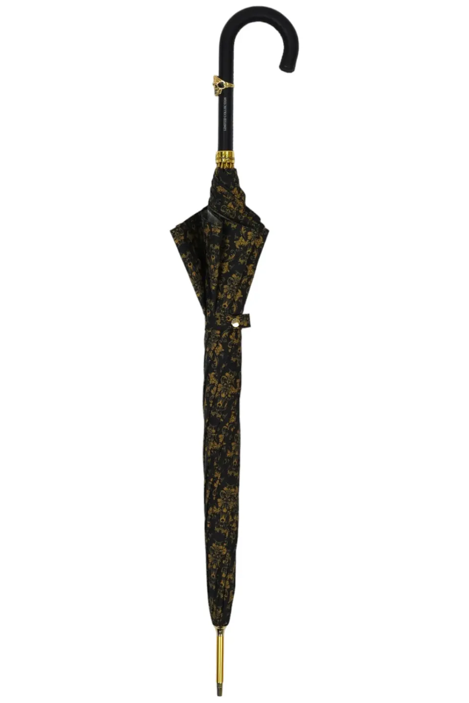 Sale Il Marchesato Elegant Umbrella with Leather Handle, Gold Skull, and Ornate Black and