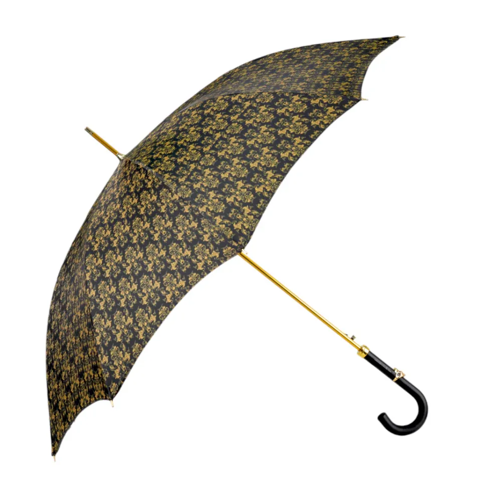Sale Il Marchesato Elegant Umbrella with Leather Handle, Gold Skull, and Ornate Black and
