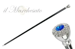 Online Il Marchesato Elegante bastone da passeggio con manopola e cristalli in argento plac