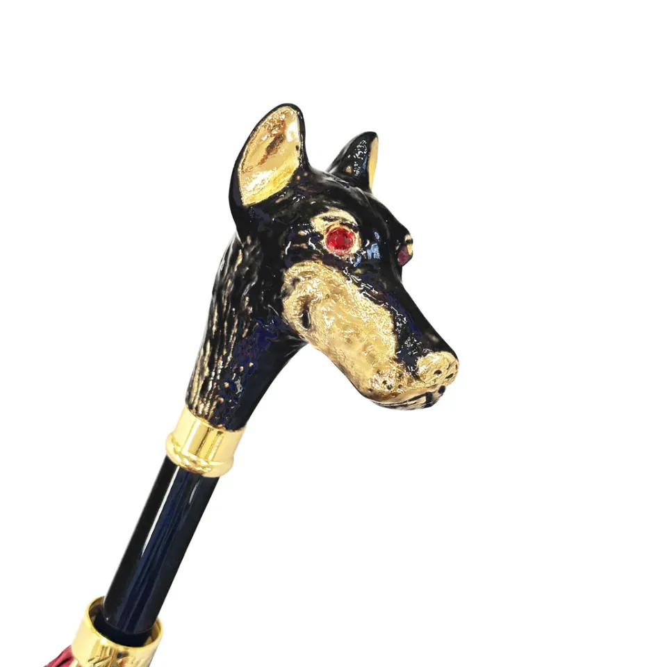 Outlet Il Marchesato Elegante ombrello - Manico Dobermann placcato oro 24K