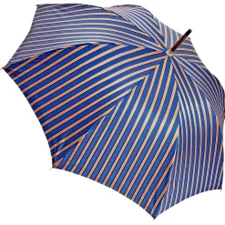 Outlet Il Marchesato Elegante ombrello arancione - manico in pelle blu fatto a mano
