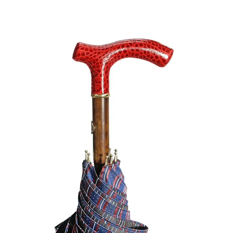 New Il Marchesato Elegante ombrello bordeaux - manico in pelle rossa fatto a mano