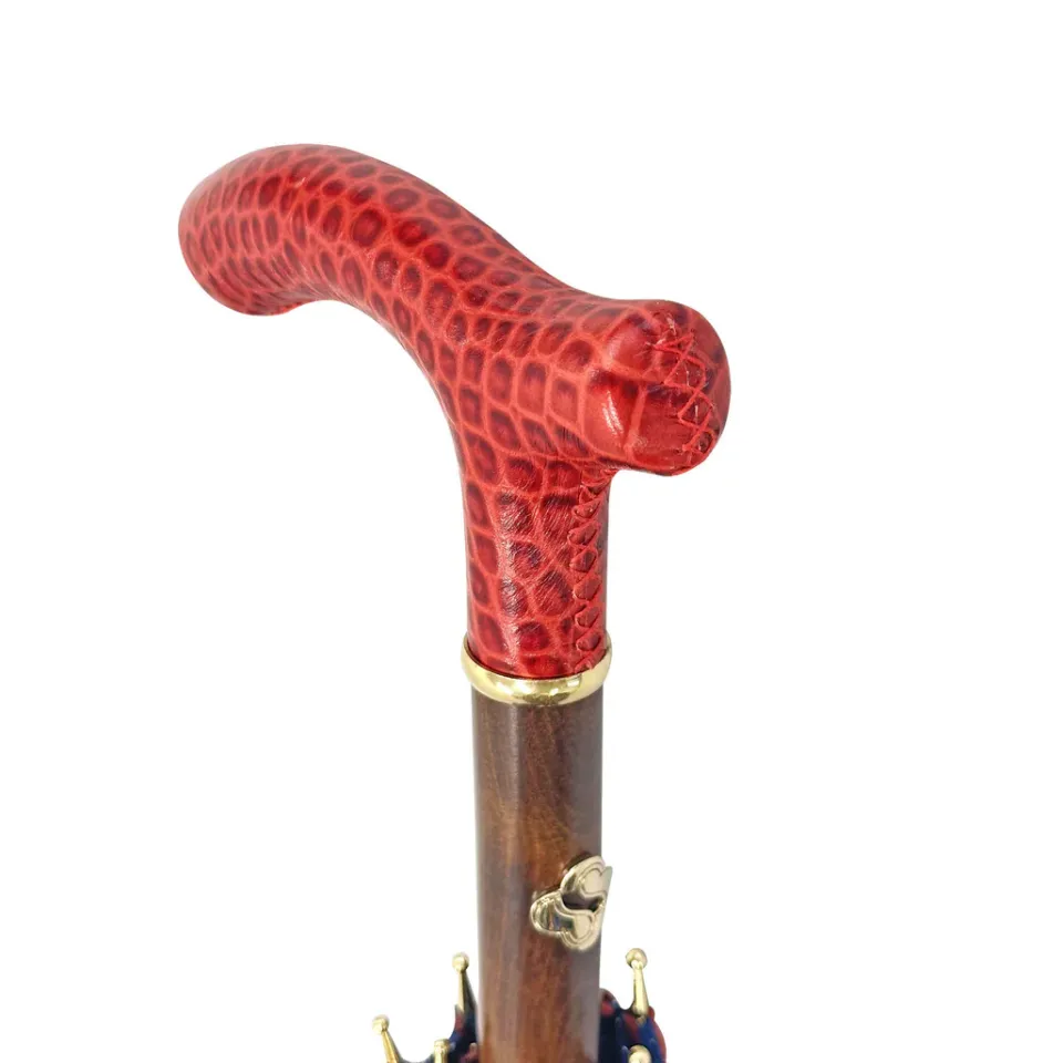 New Il Marchesato Elegante ombrello bordeaux - manico in pelle rossa fatto a mano