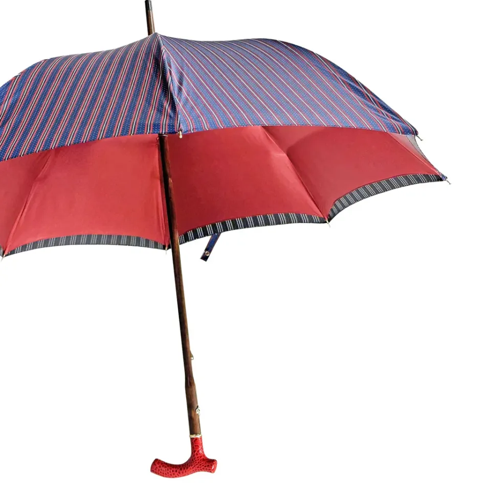New Il Marchesato Elegante ombrello bordeaux - manico in pelle rossa fatto a mano