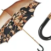 Sale Il Marchesato Elegante ombrello da donna con design a fiori neri e marroni