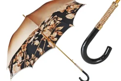 Sale Il Marchesato Elegante ombrello da donna con design a fiori neri e marroni