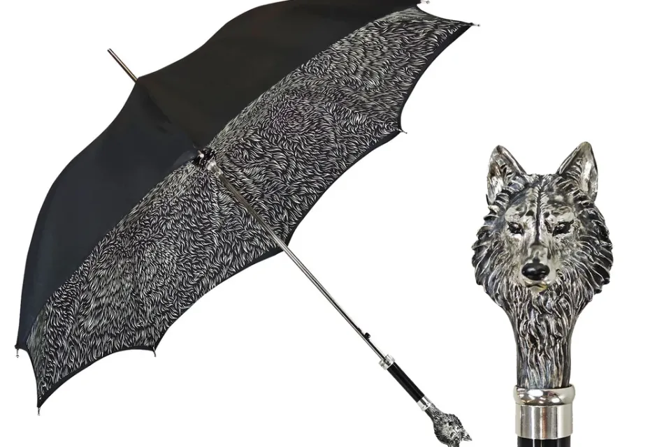 Fashion Il Marchesato Elegante ombrellone - lupo 925 argento con design della pelliccia