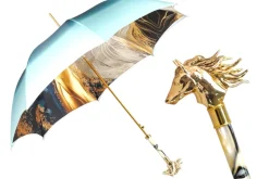 Online Il Marchesato Equestrian Elegance: Light Blue Umbrella with Golden Horse Head Handle