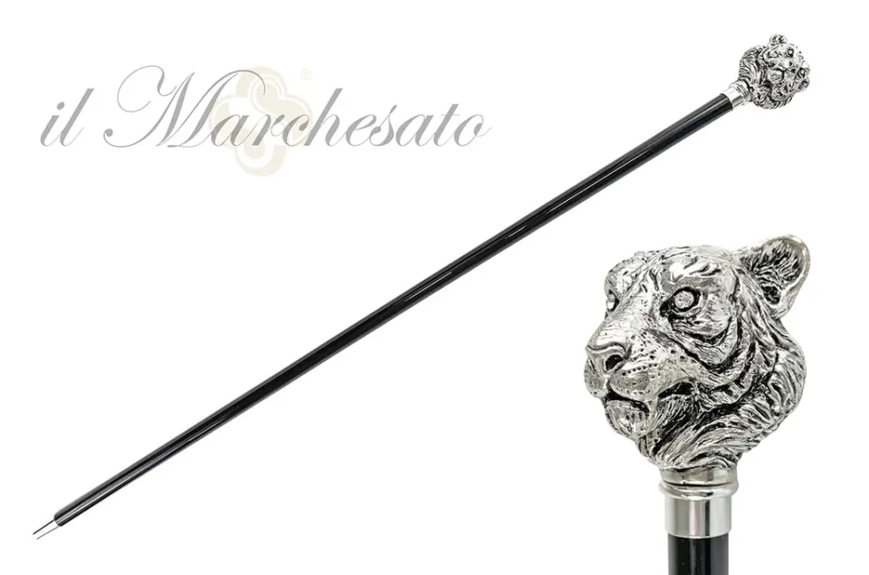 Hot Il Marchesato Esclusivo bastone da passeggio con tigre in argento 925