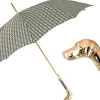 Discount Il Marchesato Golden Hound: Beige Patterned Umbrella with Dog Handle in Gold Finish