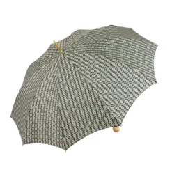 Discount Il Marchesato Golden Hound: Beige Patterned Umbrella with Dog Handle in Gold Finish