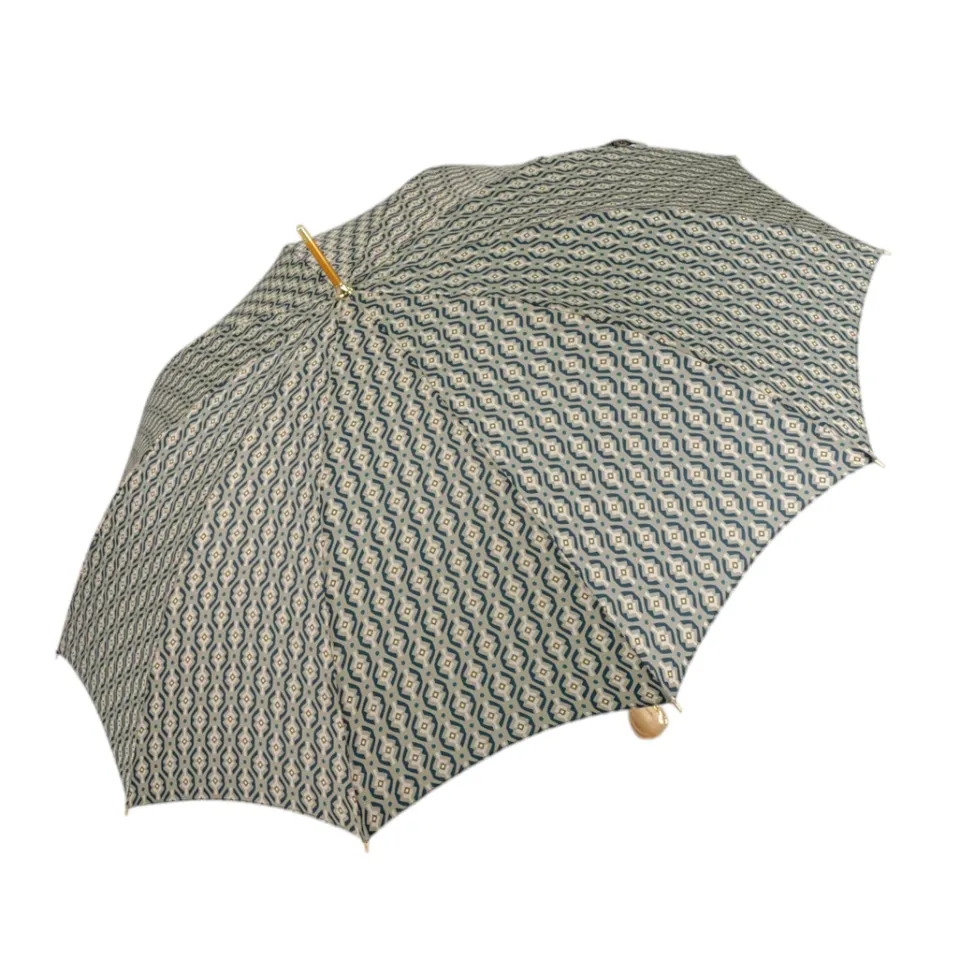Discount Il Marchesato Golden Hound: Beige Patterned Umbrella with Dog Handle in Gold Finish