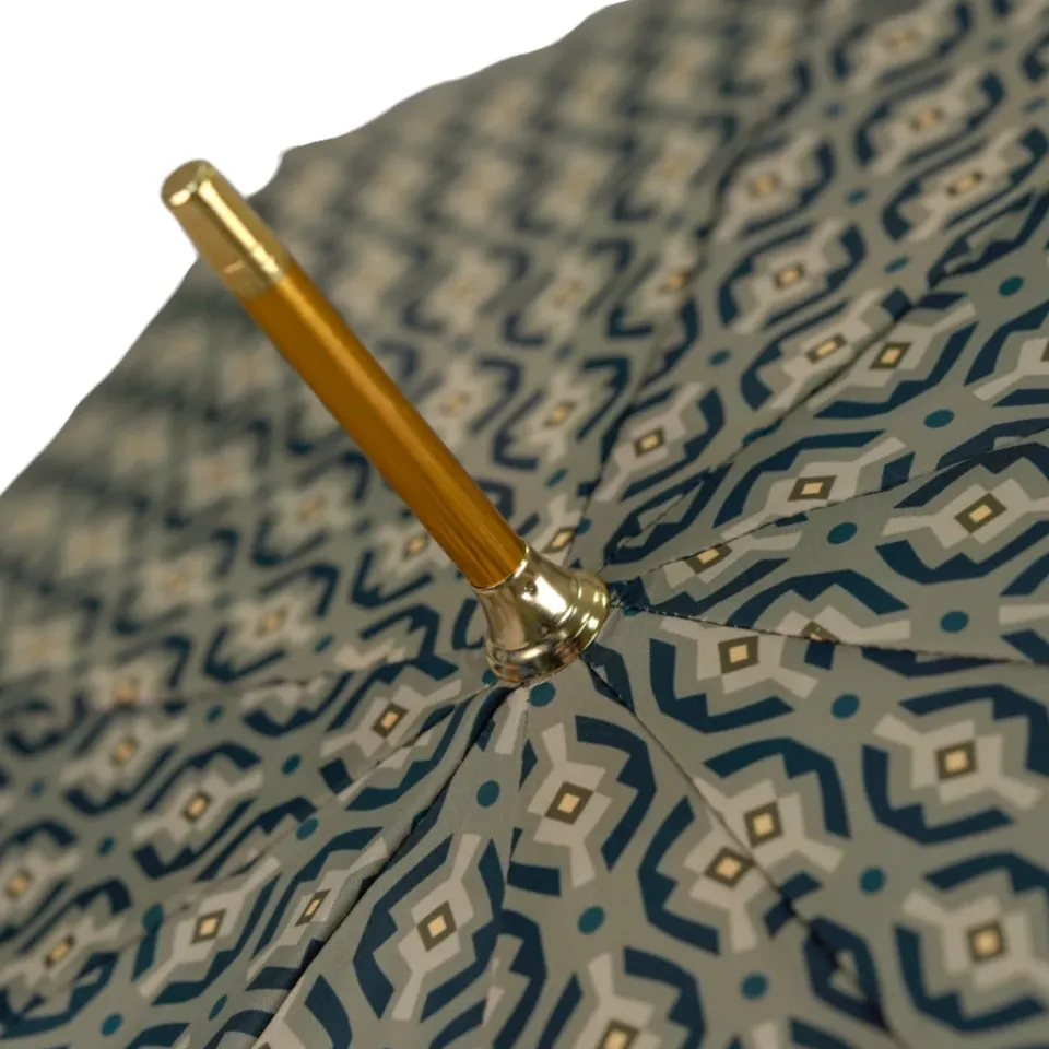 Discount Il Marchesato Golden Hound: Beige Patterned Umbrella with Dog Handle in Gold Finish