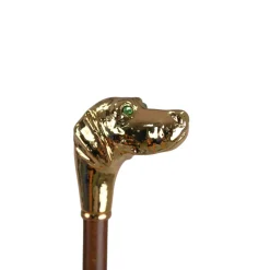 Discount Il Marchesato Golden Hound: Beige Patterned Umbrella with Dog Handle in Gold Finish