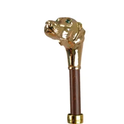 Discount Il Marchesato Golden Hound: Beige Patterned Umbrella with Dog Handle in Gold Finish