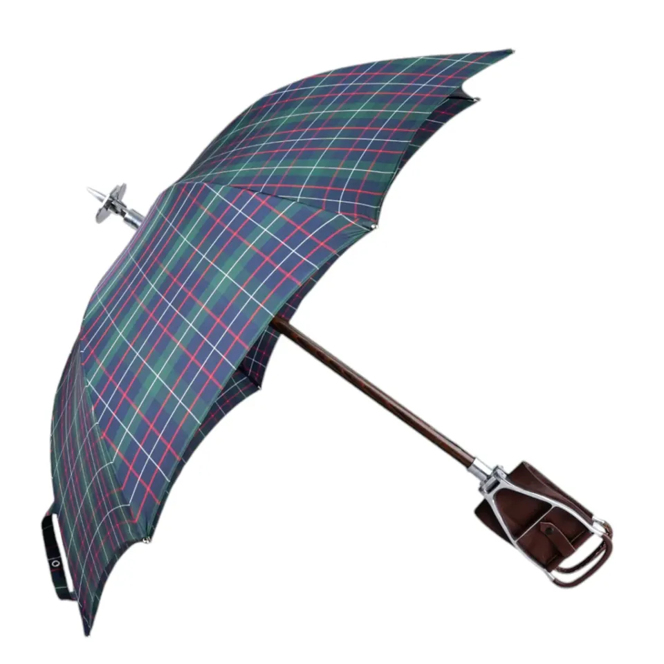 Discount Il Marchesato Handcrafted Leather Seat Umbrella- Tartan design