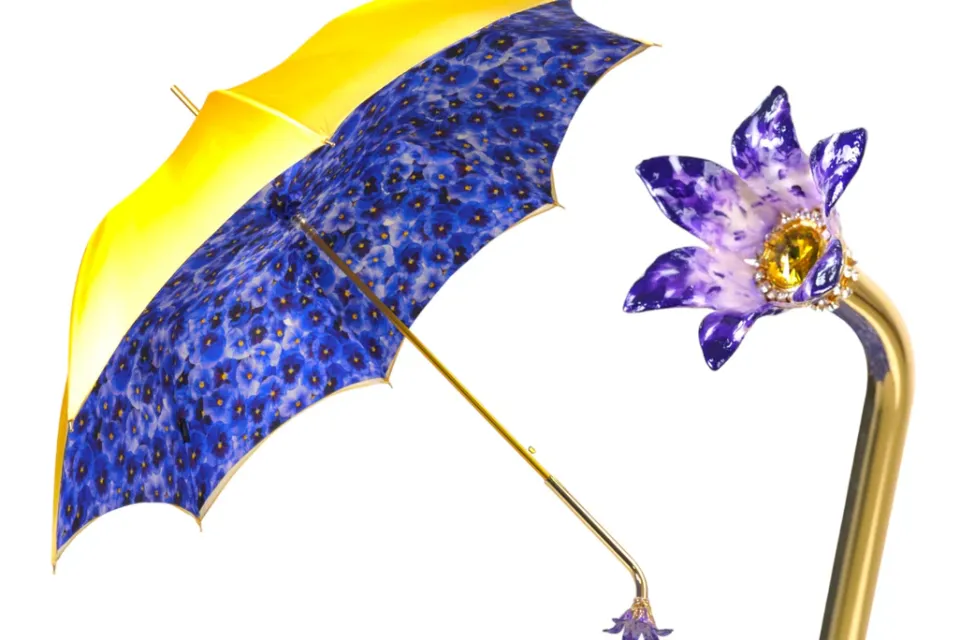 New Il Marchesato Handcrafted Umbrella with 24K Gold-Plated Hand-Painted Metal Flower Ha