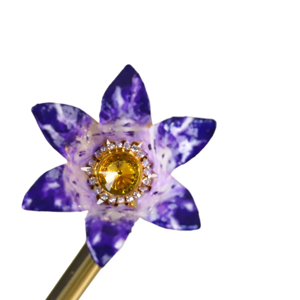 New Il Marchesato Handcrafted Umbrella with 24K Gold-Plated Hand-Painted Metal Flower Ha