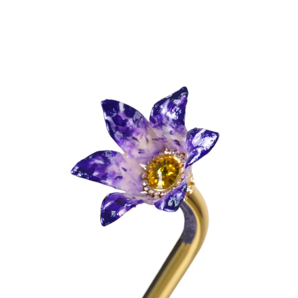New Il Marchesato Handcrafted Umbrella with 24K Gold-Plated Hand-Painted Metal Flower Ha