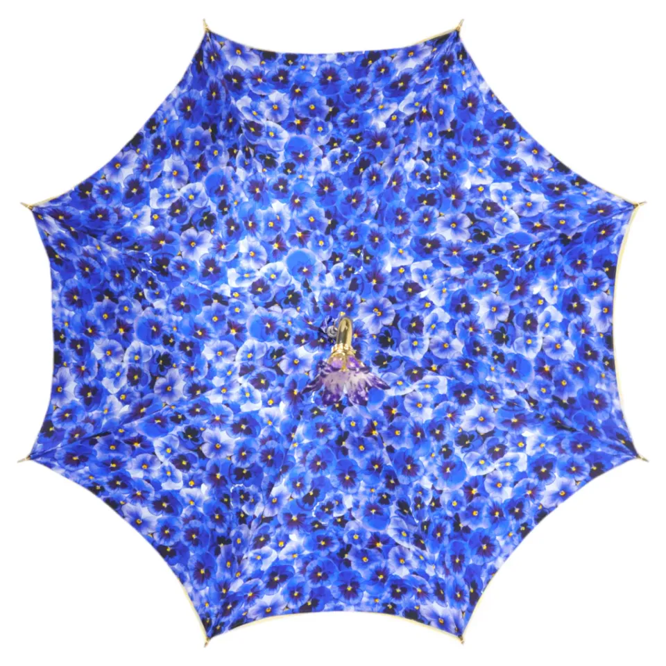 New Il Marchesato Handcrafted Umbrella with 24K Gold-Plated Hand-Painted Metal Flower Ha
